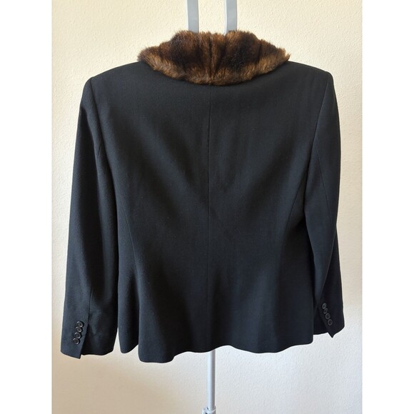 VTG Lauren Ralph Lauren Blazer Coat Worsted Wool Black Lined Faux Fur Collar Sz8 - Picture 3 of 9
